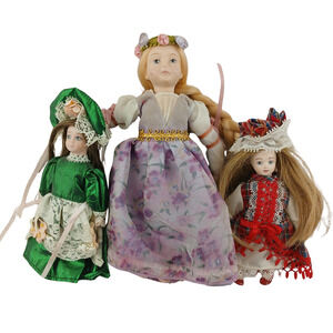 Vintage Porcelain Dolls Lot of 3 Victorian Girls & Avon 1986 Rapunzel Doll Cute